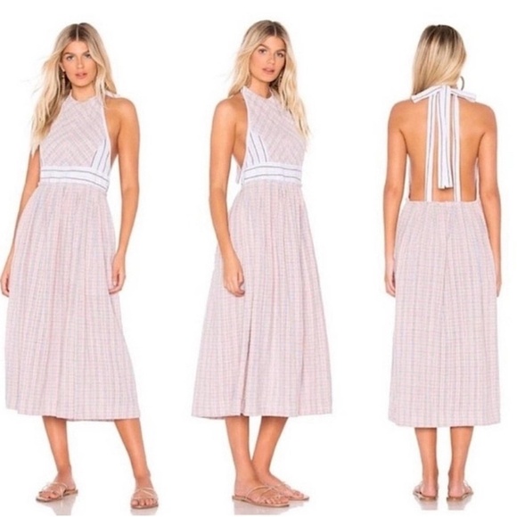 Free People Color Theory Boho Halter Cotton Pink Midi Dress Size Medium - Picture 1 of 13